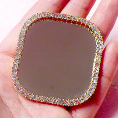 Rhinestone Mirror Cabochon / Cell Phone Mirror / Kawaii Dollhouse Mirror (Square / 48mm x 53mm) Bling Bling Decoration Scrapbooking CAB305