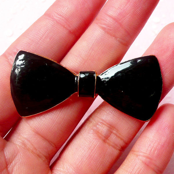 CLEARANCE Bow Metal Cabochon (Black and Gold / 46mm x 20mm) Kawaii Bowtie Cabochon Cell phone Deco Decoden Scrapbooking Hair Clip Making CAB315