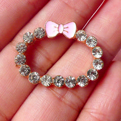 CLEARANCE Rhinestone Wreath Cabochon with Bow for iPhone 5 and 6 Case / Bling Bling Camera Hole Decoration (Pink) Lolita Phone Case Decoden Supplies CAB317