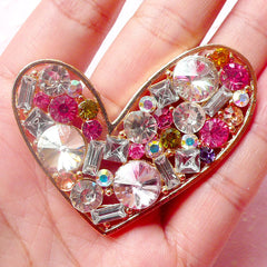 Heart Metal Cabochon (Gold with Mixed Rhinestones / 53mm x 47mm) Bling Bling Phone Case Deco Kawaii Scrapbooking Decoden Supplies CAB335