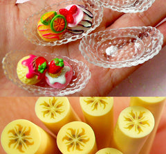 Miniature Banana Split Boat Bowl Charms (43mm / 4 pcs / Clear) & Banana Polymer Clay Cane (25mm Long) DIY Dollhouse Sweets Ice Cream MC27