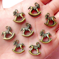 3D Rocking Horse Charms (8pcs) (14mm x 16mm / Antique Bronze / 2 Sided) Pendant Bracelet Earrings Zipper Pulls Bookmark Keychains CHM576