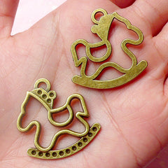CLEARANCE Rocking Horse Charms (3pcs) (28mm x 30mm / Antique Bronze) Metal Pendant Kawaii Bracelet Earrings Zipper Pulls Bookmark Keychains CHM577