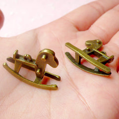 3D Rocking Horse Charms (4pcs) (26mm x 20mm / Antique Bronze / 2 Sided) Cute Pendant Bracelet Earrings Zipper Pulls Bookmark Keychain CHM578