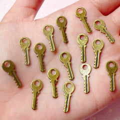 Miniature Key Charms (15pcs) (7 x 18mm / Antique Bronze / 2 Sided) Dollhouse Pendant Bracelet Earrings Scrapbooking Key Chains CHM575