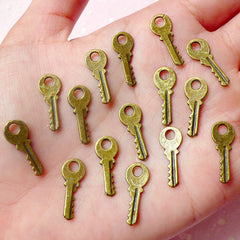 Miniature Key Charms (15pcs) (7 x 18mm / Antique Bronze / 2 Sided) Dollhouse Pendant Bracelet Earrings Scrapbooking Key Chains CHM575