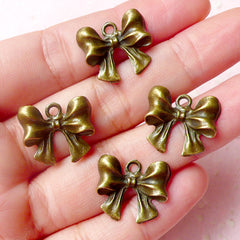 Ribbon Charms (4pcs) (17mm x 15mm / Antique Bronze) Kawaii Pendant Bracelet Earrings Bookmark Zipper Pulls Keychains Metal Findings CHM584