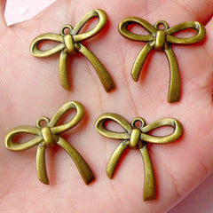 CLEARANCE Ribbon Charms (4pcs) (25mm x 24mm / Antique Bronze) Kawaii Pendant Bracelet Earrings Bookmark Zipper Pulls Keychains Metal Findings CHM586