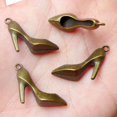 3D High Heel Charms (4pcs) (18mm x 22mm / Antique Bronze / 2 Sided) Metal Pendant Bracelet Earrings Zipper Pulls Bookmarks Key Chains CHM588