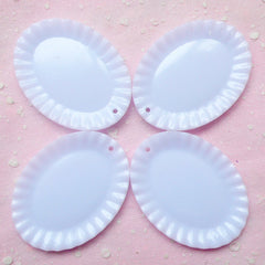 Dollhouse Plate Charms in Oval Shape (60mm x 45mm / 4 pcs / White) DIY Kawaii Miniature Food Cute Whimsical Jewellery Charms Making MC30