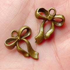 Ribbon Charms (4pcs) (17mm x 22mm / Antique Bronze) Kawaii Pendant Bracelet Earrings Bookmark Zipper Pulls Keychains Metal Findings CHM585