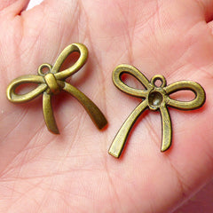 CLEARANCE Ribbon Charms (4pcs) (25mm x 24mm / Antique Bronze) Kawaii Pendant Bracelet Earrings Bookmark Zipper Pulls Keychains Metal Findings CHM586