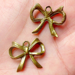 CLEARANCE Ribbon Charms (3pcs) (21mm x 18mm / Antique Bronze) Kawaii Pendant Bracelet Earrings Bookmark Zipper Pulls Keychains Metal Findings CHM587