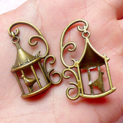 Bird Cage Charms (4pcs) (20mm x 34mm / Antique Bronze) Metal Finding Pendant Bracelet Earrings Zipper Pulls Bookmark Keychains CHM595