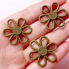 Flower Connector Link (3pcs) (26mm / Antique Bronze) Flower Charms Metal Findings Pendant Floral Bracelet Link Earrings Scrapbooking CHM596