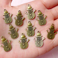 Snowman Charms Christmas Charms (10pcs) (14mm x 19mm / Antique Bronze) Pendant Bracelet Earrings Zipper Pulls Bookmarks Key Chains CHM609