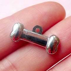 Bone Charms w/ Clear Rhinestones (1pc) (20mm x 9mm / Tibetan Silver) Kawaii Pendant Bling Bling Bracelet Earrings Zipper Pulls CHM615