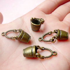 CLEARANCE 3D Bucket Charms Moveable (4pcs) (10mm x 24mm / Antique Bronze / 2 Sided) Miniature Dollhouse Pendant Bracelet Zipper Pulls Earrings CHM611