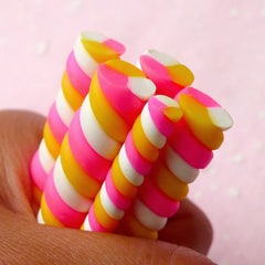 Marshmallow Polymer Clay Cane (LARGE / BIG) (Pink Yellow White) Miniature Sweets Candy Kawaii Nail Art Nail Deco Earrings Scrapbooking BC78