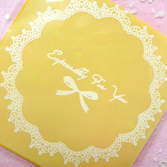 Especially For You Gift Bags w/ Doily & Ribbon Pattern (20 pcs / Yellow) Self Adhesive Resealable Plastic Bags (9.9cm x 9.9cm) GB072