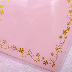 Clear Gift Bags w/ Golden Decorative Border (20 pcs / Pink) Self Adhesive Resealable Plastic Bags (11.9cm x 12.1cm) GB073