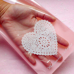 Valentines Gift Bags w/ Lace Heart (20 pcs / Pink) Plastic Gift Wrapping Bags Product Packaging Chocolate Bags (12.9cm x 19.2cm) GB077