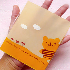 Kawaii Bear Gift Bags (20 pcs / Orange) Self Adhesive Resealable Transparent Plastic Bags Gift Wrapping Packaging (10.4cm x 12.5cm) GB078