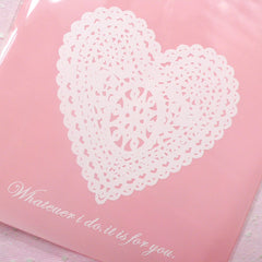 Valentines Gift Bags w/ Lace Heart (20 pcs / Pink) Plastic Gift Wrapping Bags Product Packaging Chocolate Bags (12.9cm x 19.2cm) GB077