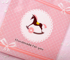 CLEARANCE Rocking Horse Gift Bags (20 pcs / Pink) Kawaii Self Adhesive Resealable Bags Handmade Gift Packaging Cookie Bags (9.9cm x 10.9cm) GB080