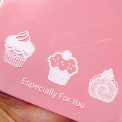 DEFECT Kawaii Pink Gift Bags w/ Cupcake & Sweets Pattern (20 pcs) Self Adhesive Resealable Clear Plastic Gift Wrapping Bags (10.1cm x 10.1cm) GB081
