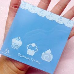 Kawaii Blue Gift Bags w/ Cupcake & Sweets Pattern (20 pcs) Self Adhesive Resealable Clear Plastic Gift Wrapping Bags (10.3cm x 10cm) GB082