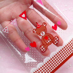 Clear Gift Bags with Kawaii Bear (20 pcs) Self Adhesive Resealable Plastic Gift Wrapping Bags Cookie Chocolate Bags (9.9cm x 11cm) GB089