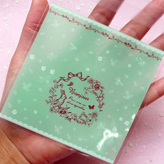 Kawaii BONJOUR Clear Gift Bags (20 pcs / Light Green) Self Adhesive Plastic Bag Gift Wrapping Bag Packaging Cookie Bag (9.9cm x 10cm) GB093