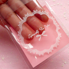 Especially For You Gift Bags w/ Doily & Ribbon Pattern (20 pcs / Pink) Self Adhesive Resealable Clear Plastic Bags (7.1cm x 7.1cm) GB098