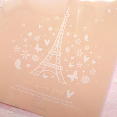 Paris Tower Gift Bags (20 pcs / Salmon Pink) Kawaii Clear Plastic Bags Gift Wrapping Bags Packaging Candy Cookie Bags (11.8cm x 20cm) GB088