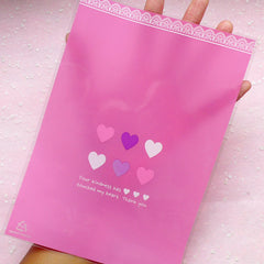 Kawaii Heart Gift Bags (20 pcs / Pink) Kawaii Clear Plastic Bags Gift Wrapping Bags Packaging Candy Cookie Bags (14.5cm x 20.4cm) GB076