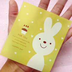 Kawaii Rabbit Bunny Gift Bags (20 pcs / Yellow) Self Adhesive Resealable Clear Plastic Bags Gift Wrapping Packaging (9.9cm x 11cm) GB092