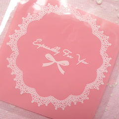 Especially For You Gift Bags w/ Doily & Ribbon Pattern (20 pcs / Pink) Self Adhesive Resealable Clear Plastic Bags (7.1cm x 7.1cm) GB098