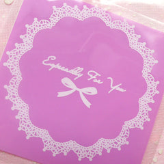 Especially For You Gift Bags w/ Doily & Ribbon Pattern (20 pcs / Purple) Self Adhesive Resealable Clear Plastic Bags (7cm x 7cm) GB101