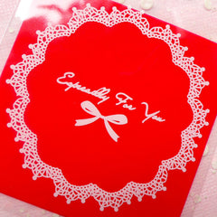 Especially For You Gift Bags w/ Doily & Ribbon Pattern (20 pcs / Red) Self Adhesive Resealable Clear Plastic Bags (6.9cm x 7cm) GB102