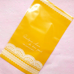 Kawaii Yellow Clear Gift Bags Plastic Gift Wrapping Bags with Lace Doily Filigree Pattern (20 pcs) (15cm x 25cm) GB104