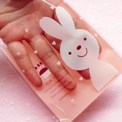 CLEARANCE Kawaii Rabbit Bunny Gift Bags (20 pcs / Baby Pink) Self Adhesive Resealable Clear Plastic Bag Gift Wrapping Packaging (9.9cm x 10.9cm) GB107