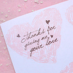 Love Valentines Stickers (Heart) (2 Sets / 8pcs) Thank You Seal Sticker Wedding Gift Scrapbooking Packaging Gift Wrap Diary Collage S146