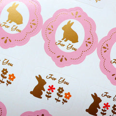 For You Rabbit Bunny Sticker (2 Sets / 24pcs) (Pink) Kawaii Seal Sticker Scrapbooking Packaging Party Gift Wrap Collage Home Decor S158