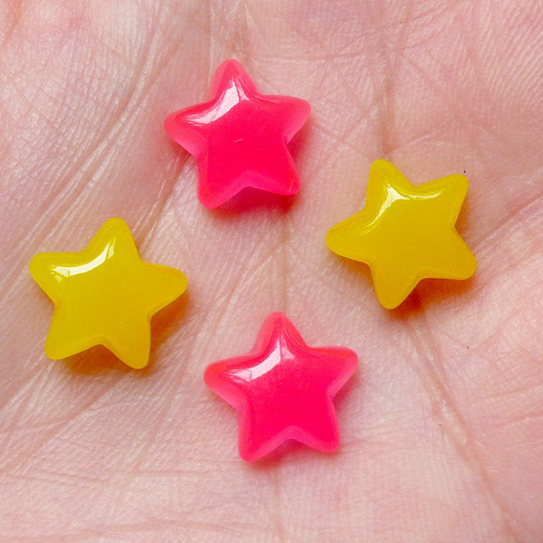Kawaii Cabochon / Jelly Star Candy Cabochon / Puffy Star (4pcs / 11mm / Yellow & Dark Pink) Decoden Embellishment Earrings Making FCAB211