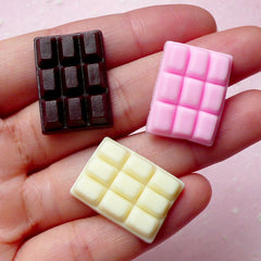 Chocolate Bar Cabochons (3pcs / 16mm x 22mm / Pink, Brown & Cream) Fimo Dollhouse Sweets Fake Miniature Cupcake Topper Kawaii Supply FCAB217