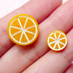 Kawaii Orange Slice Cabochons (2pcs / 10mm & 16mm) Dollhouse Fruit Cabochon Miniature Toppings Fake Sweets Deco Cute Embellishment FCAB227