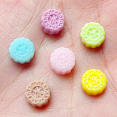 Dollhouse Miniature Food Cabochon / 3D Mooncake Cabochons (6pcs / 7mm / Pastel Color Mix) Chinese Moon Festival Bakery Sweets Deco FCAB229