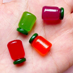 Jam Bottle Cabochons (4pcs / 11mm x 16mm / Grape Kiwi Strawberry Orange Apricot / 3D) Dollhouse Food Miniature Jam Making Doll Food FCAB231