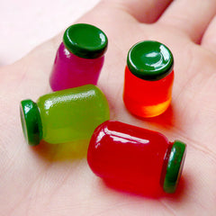 Jam Bottle Cabochons (4pcs / 11mm x 16mm / Grape Kiwi Strawberry Orange Apricot / 3D) Dollhouse Food Miniature Jam Making Doll Food FCAB231